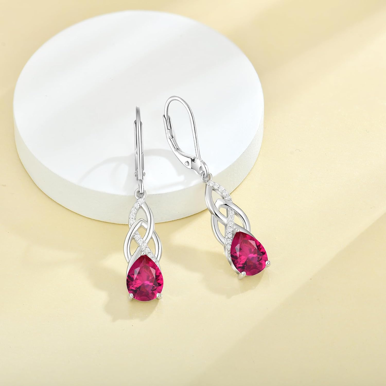 JO WISDOM Women Celtic Knot Infinity Dangle Earrings for Women Sterling Silver 7 * 9mm Birthstone Irish Twisting Drop Earrings Jewelry for Women