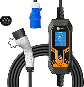 KINGSTER Carregador Portátil Carro Elétrico 7KW, Fe-yr-ee Carregador de Ev com 10 Proteções, IP65 à Prova d'Água, Tela Colorida de 2.8 Polegadas, 8A-32A Ajustável, Compatível Todos Veículos 100-240V