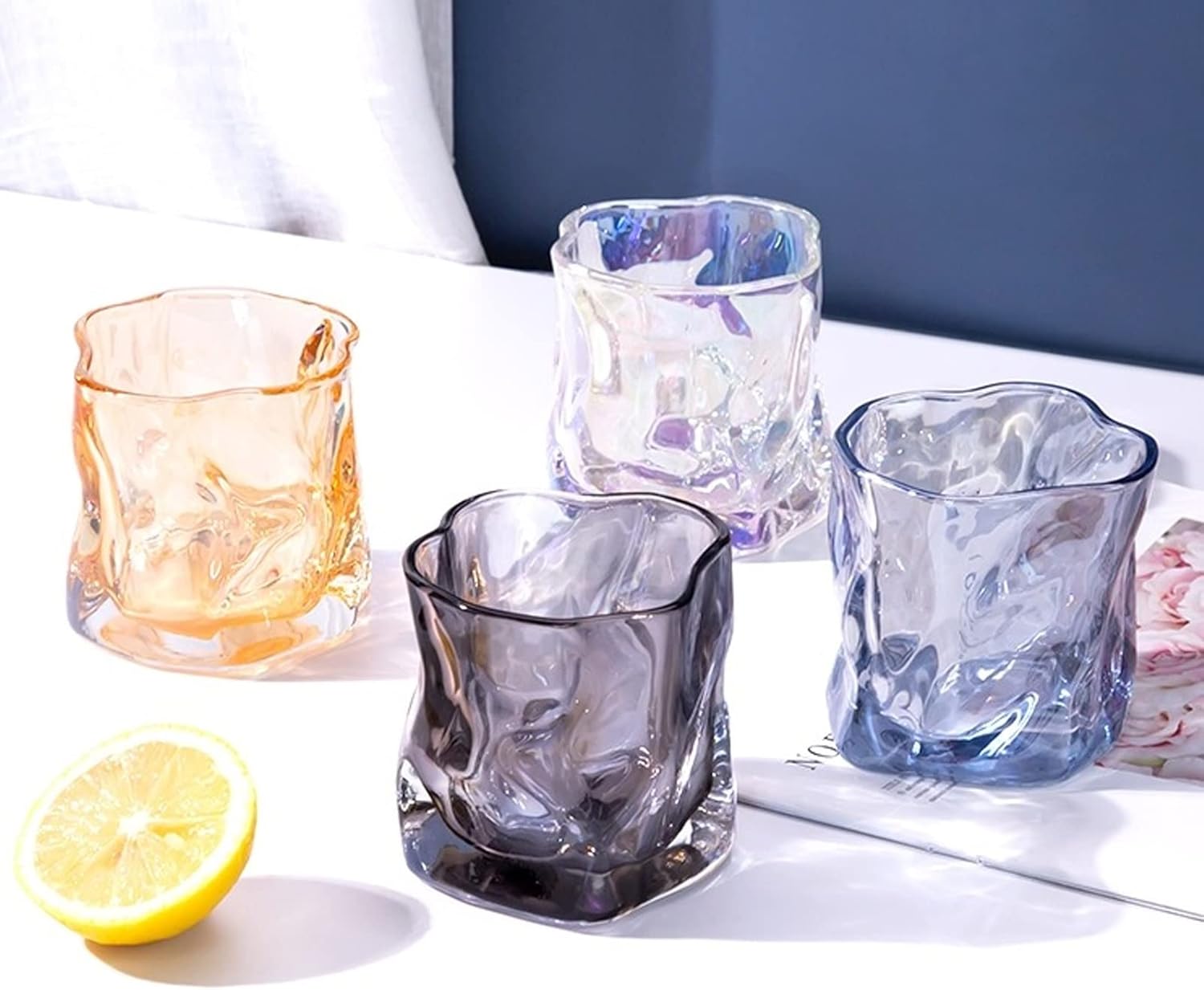 Glass Cups/Glass Tumblers Home Glass Cups Water Cups Set Origami Cups High Value Beer Cups Wine Cups Tea Cups Glass Drinking Glasses (Color : Brass) (D)