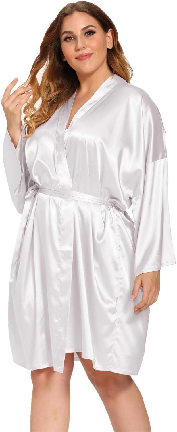 Women's Plus Size Satin Robes Plus Size Silky Kimonos Robes Sleepwear,Short - Image 2
