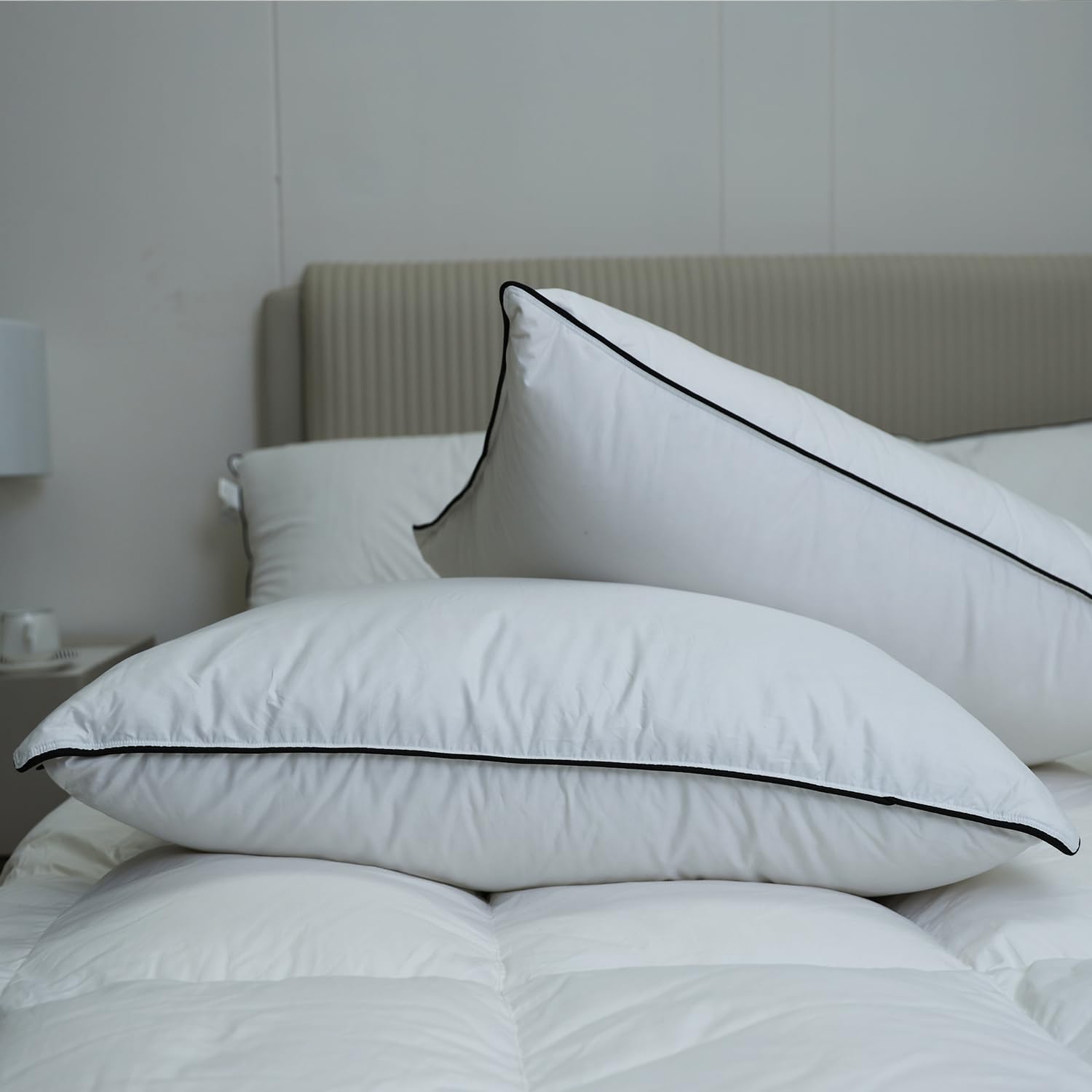 Luxury Bed Pillows Standard Size Set of 2 High Fill Power 3-Chamber Design with 50 Down Cotton Blend