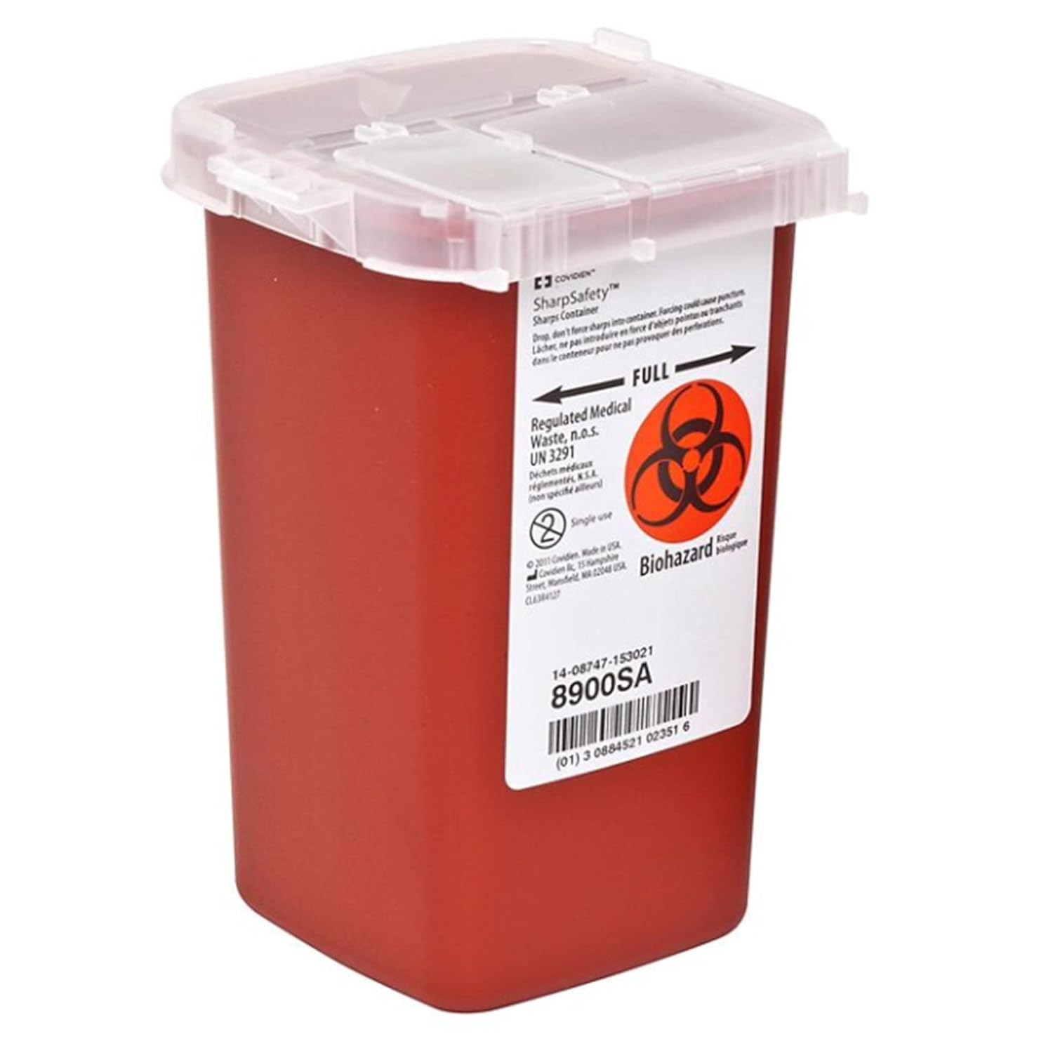 Covidien 89002810 Phlebotomy Sharps Container Autodrop 1-piece 6.25h X 4.5w X 4.25d Inch 1 Quart Red Base Vertical Entry Lid 8900sa Box Of 100