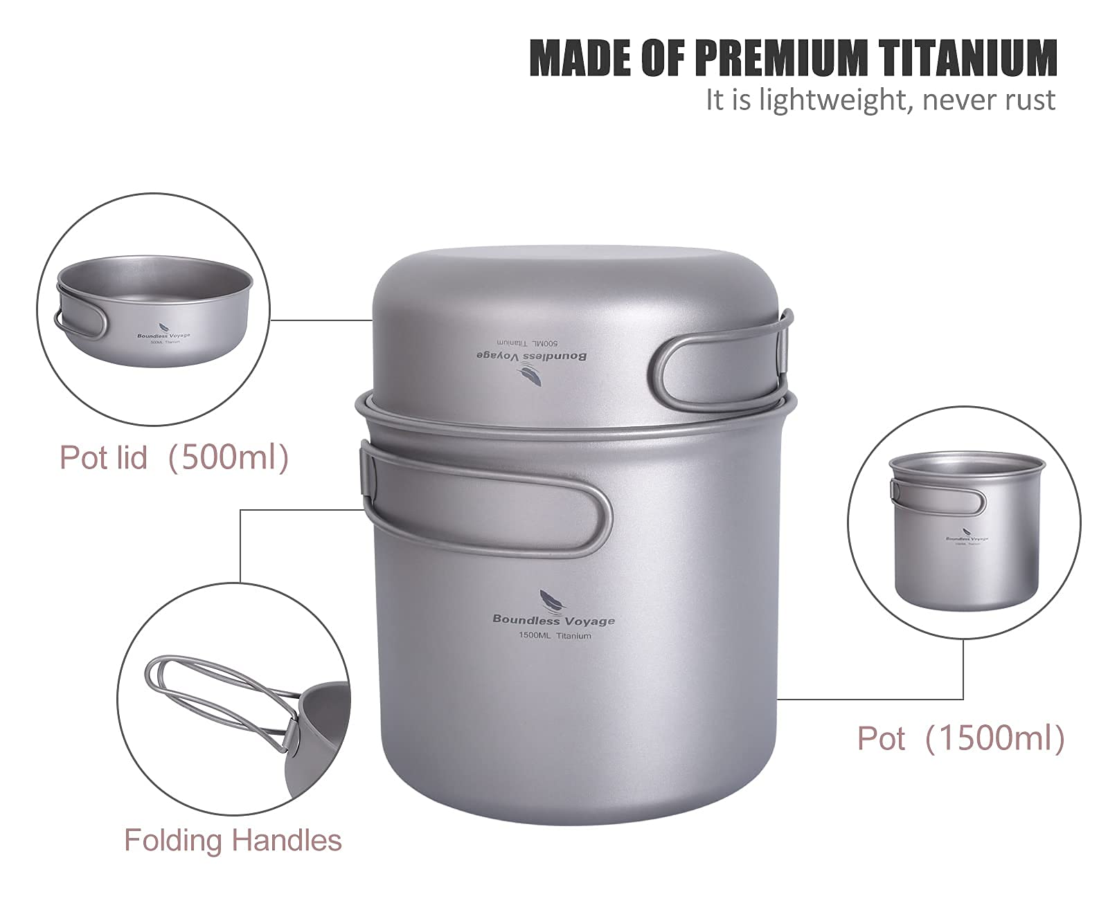 iBasingo Camping Topf & Pfannen Set Titan Kochgeschirr Set mit Klappgriff Outdoor Leichte Küche Kochutensilien Wandern Tragbare Schüssel Tasse Küchenutensilien Reise Picknick Geschirr
