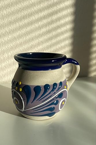 JARRITOS mexican mug clay, Mexican clay cup, MEXICAN cup hand painted Hand made Mexican pottery coffee mugs (Purple)
