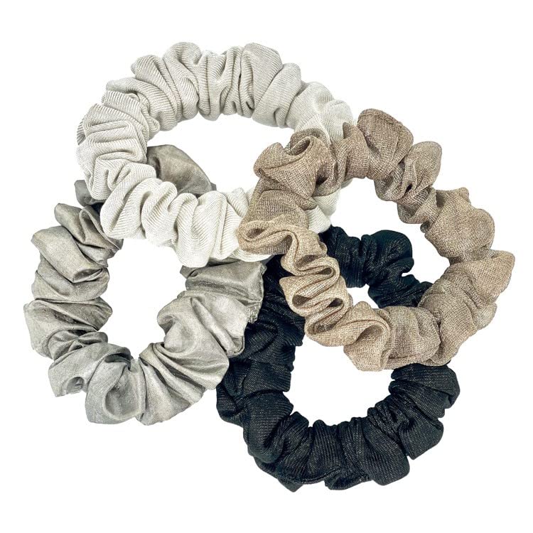 TRU47 Silver-Infused Hair Scrunchie Assorted 4-Pack (Medium Width) - High End Hair Bands For Girls, Women & Men/99% Pure Silver Thread/Non-Creasing/Gentle Hold/Prevents Frizz/Support A Healthier Scalp 4 Pack Assorted