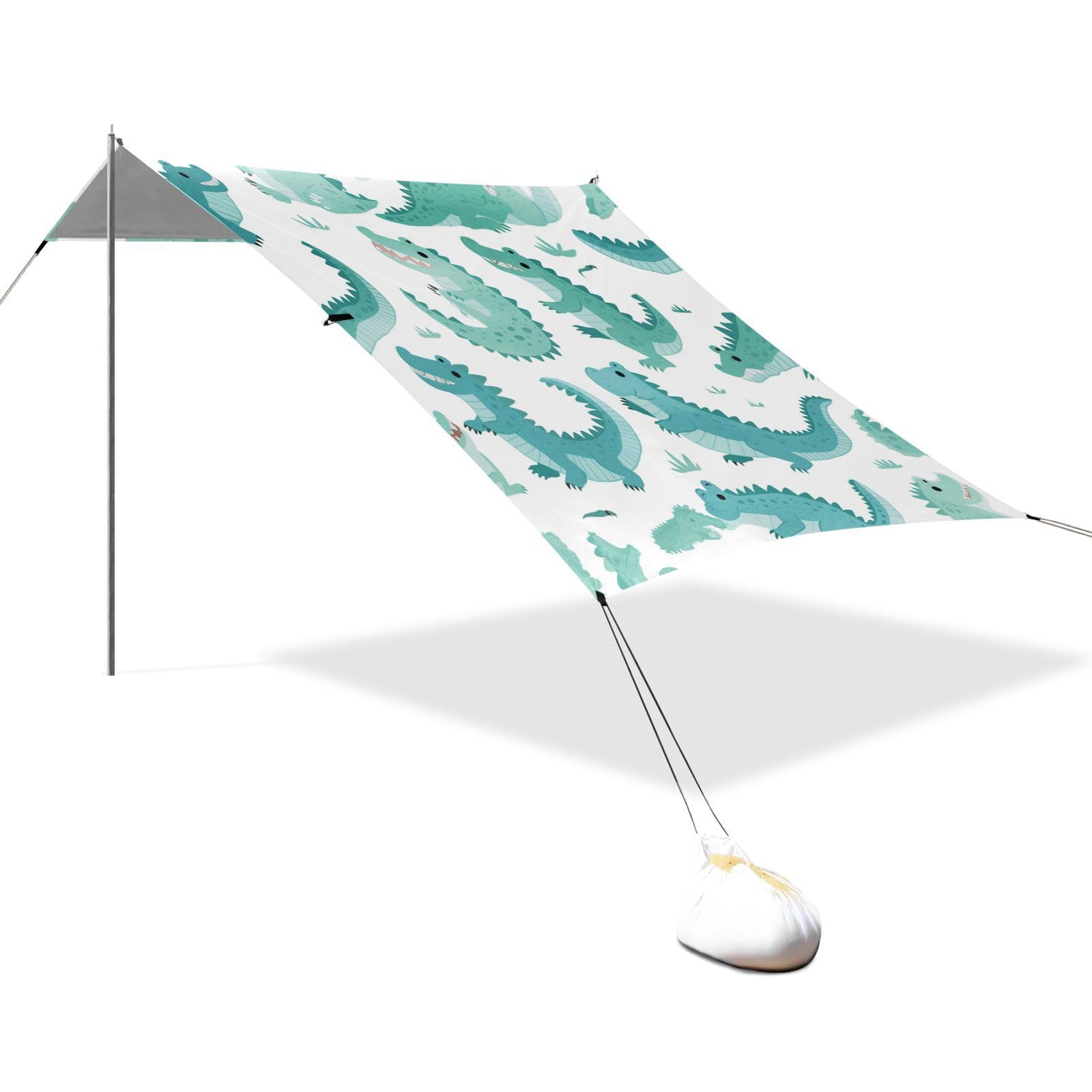 Cute Cartoon Crocodile Alligator Beach Tent & Canopy UPF50+ Water-Resistant Portable Sunshade with Sand Shovel for Backyard and Camping