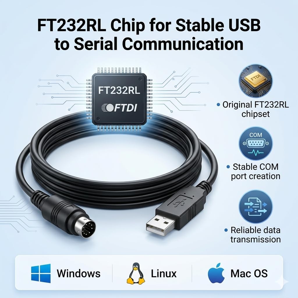 FT232RL USB to Mini DIN 6-Pin Cable for Schneider Sepam RS232, 1.8M CCA783/CCA784 Compatible Serial Adapter