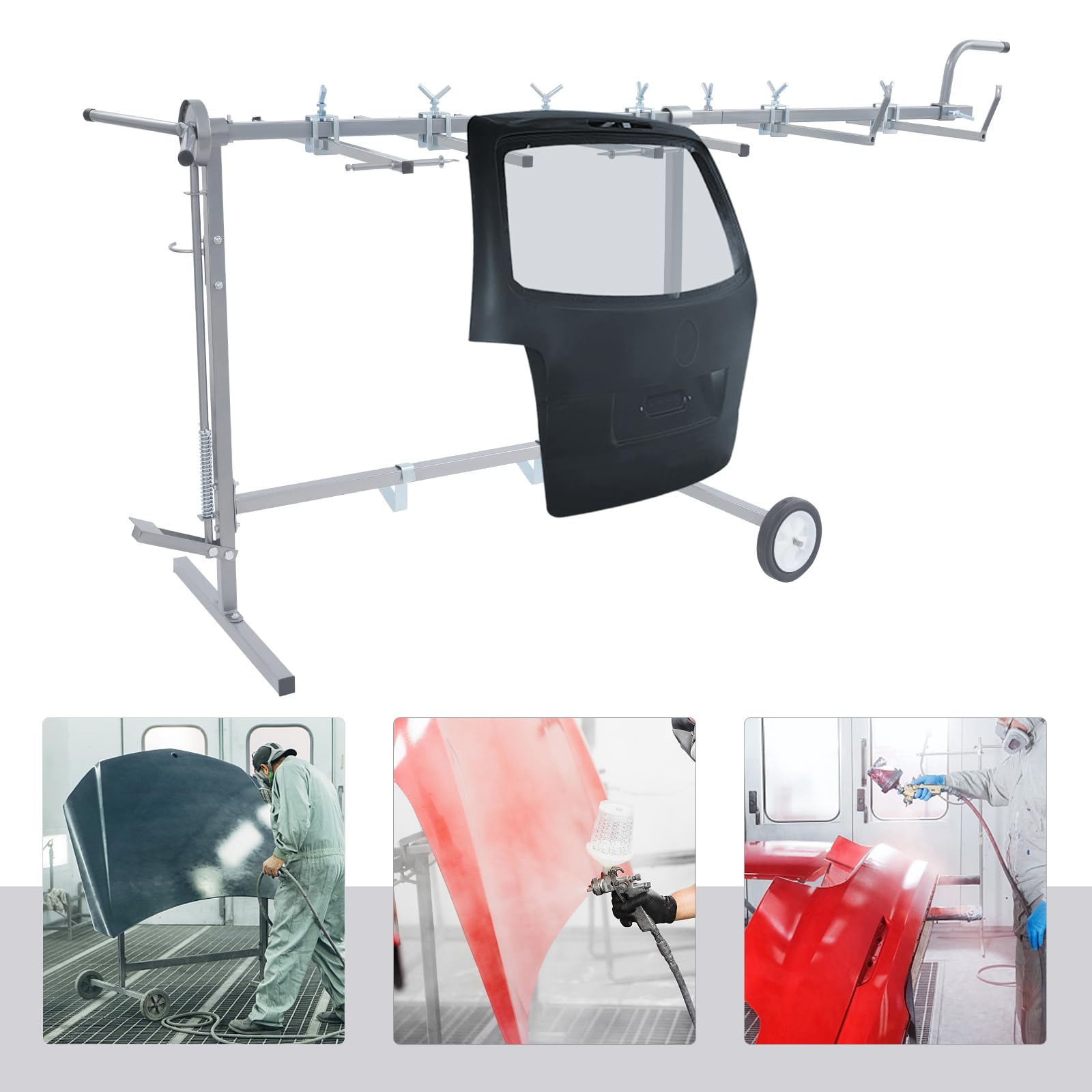 ACNAO Car Body Paint Stand Painting Rack Stand, 360° Rotatable Car Body Paint Rack with Handle and Foot Pedal,Door Hood Bumper Fender Panel Holder Auto Body Paint Stand Rack, 440lbs Load Capacity