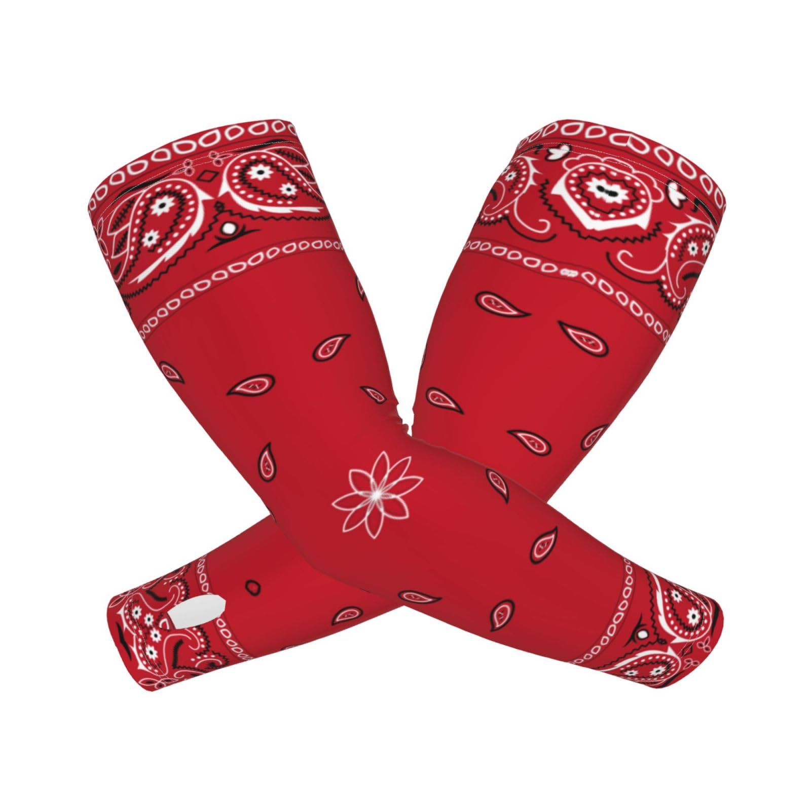 CVFGHJOKC Black Border Red Colorful Paisley Cooling Arm Sleeves For Men & Women Sunscreen Arm Cover With Thumb Holes For Gardening Outdoors Sports Workouts