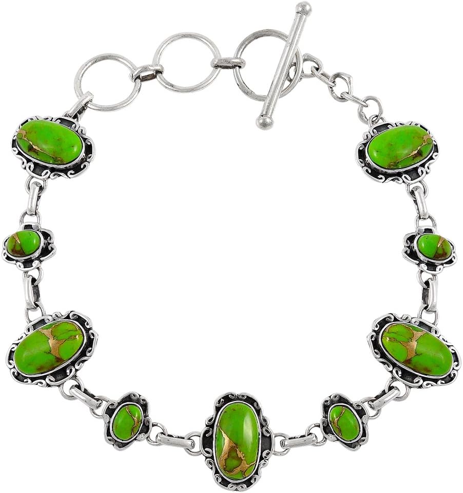 Turquoise Link Bracelet Sterling Silver 925 Genuine Gemstones & Gemstones