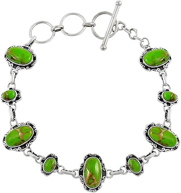 Turquoise Link Bracelet Sterling Silver 925 Genuine Gemstones & Gemstones