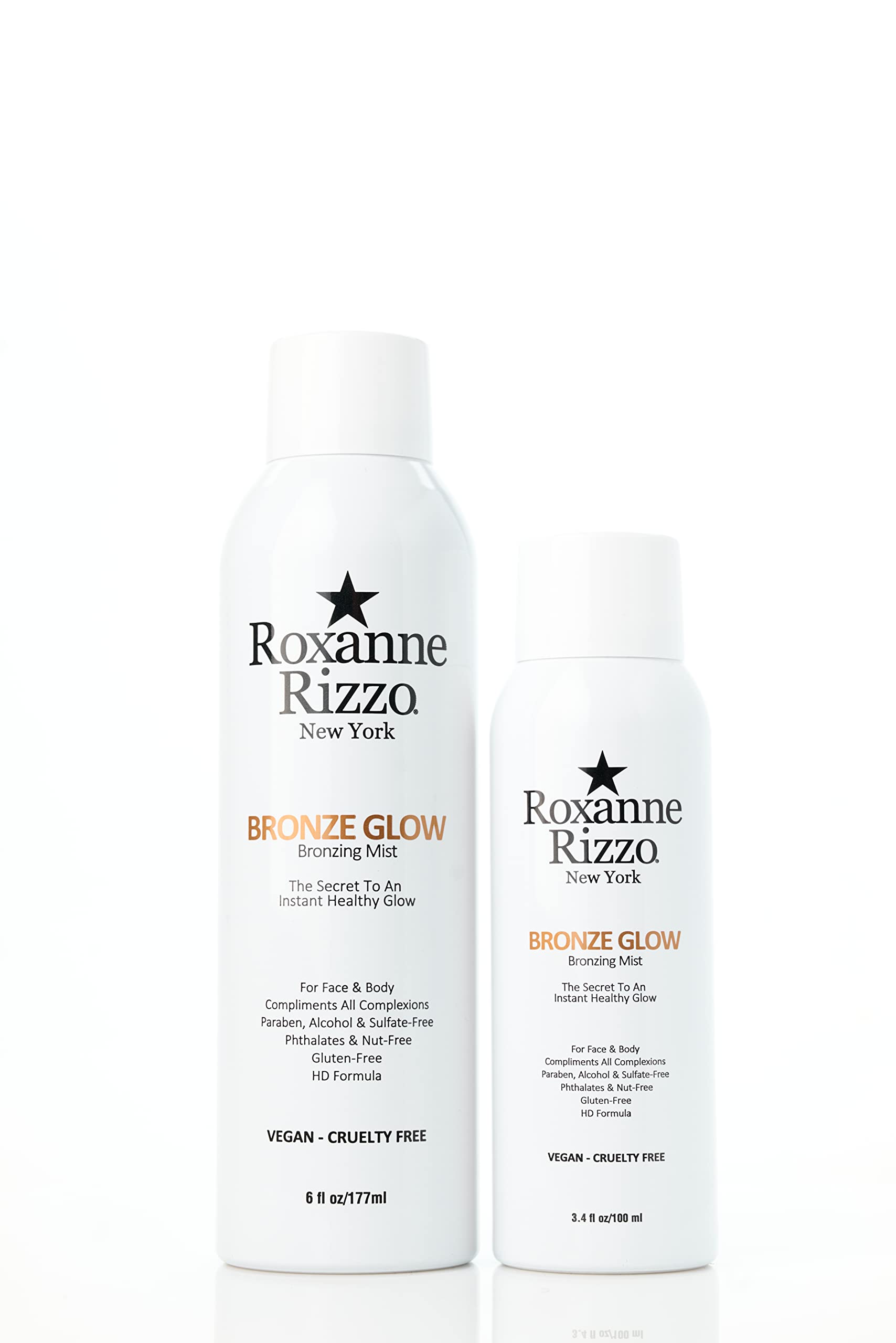 Bronze Glow Duo By Roxanne Rizzo - Celebrity Choice Bronzer - Refreshing Hydrating Mist - Face & Body - Blends with All Skin Tones - TSA Approved Travel Size (100ml) - Includes 177ml & 100ml Bottles