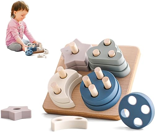 bopoobo Juguetes apilables de silicona, juguetes Montessori para 1 a 3 mordedores Montessori para niños pequeños, juguetes educativos tempranos,