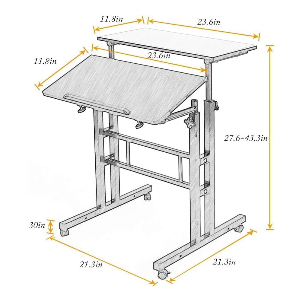 Garvee Bureau Debout Compact et Mobile – Hauteur réglable 60x60 cm, Plateau inclinable, roulettes – Poste de Travail pour Ordinateur Portable – Idéal Bureau à Domicile – Structure Fer et MDF Noir