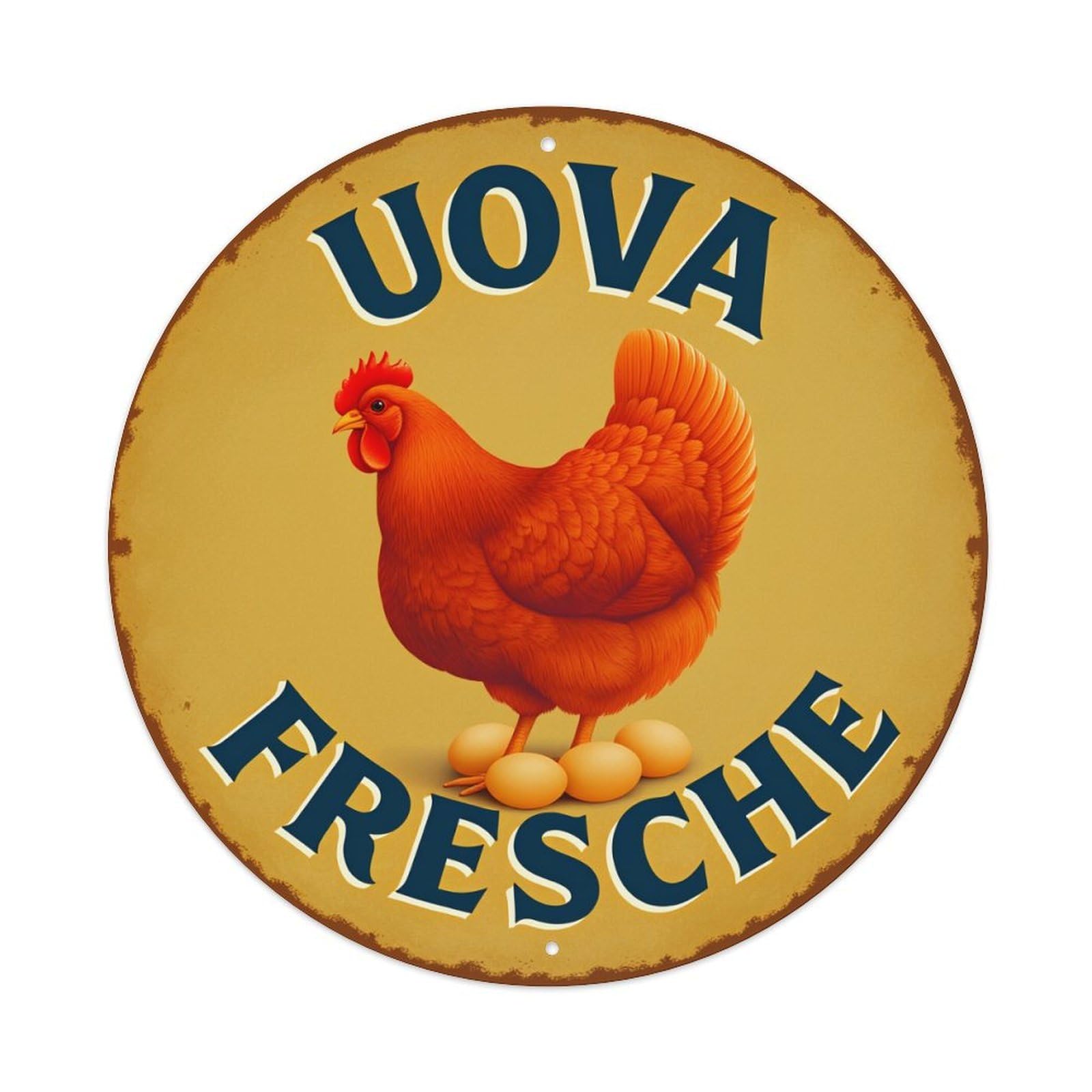 Lzwbntey Vintage Chicken Eggs Fresh Label Design Metal Tin Sign Retro Wall Decor For Home Bar Garage Cafe, Indoor & Outdoor Decorative，Circle Metal Poster, 8X8 Inch