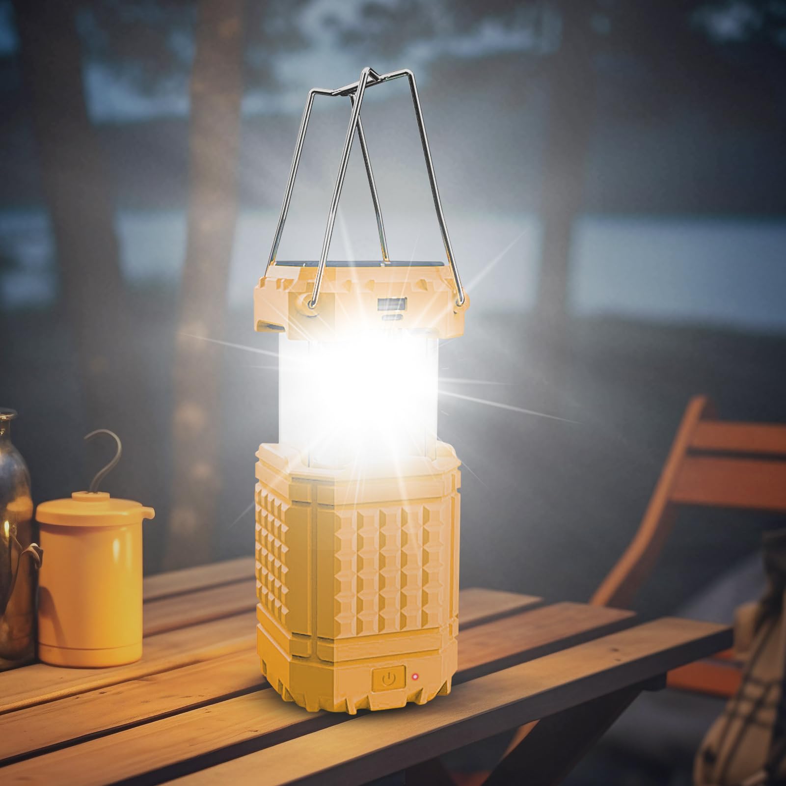 Lampada Solare da Campeggio Lanterna a manovella pieghevole impermeabile | Luce LED Ricaricabile USB da Esterno per Pesca Spiaggia Barbecue Arrampicata Giardino Cortile Terrazzo