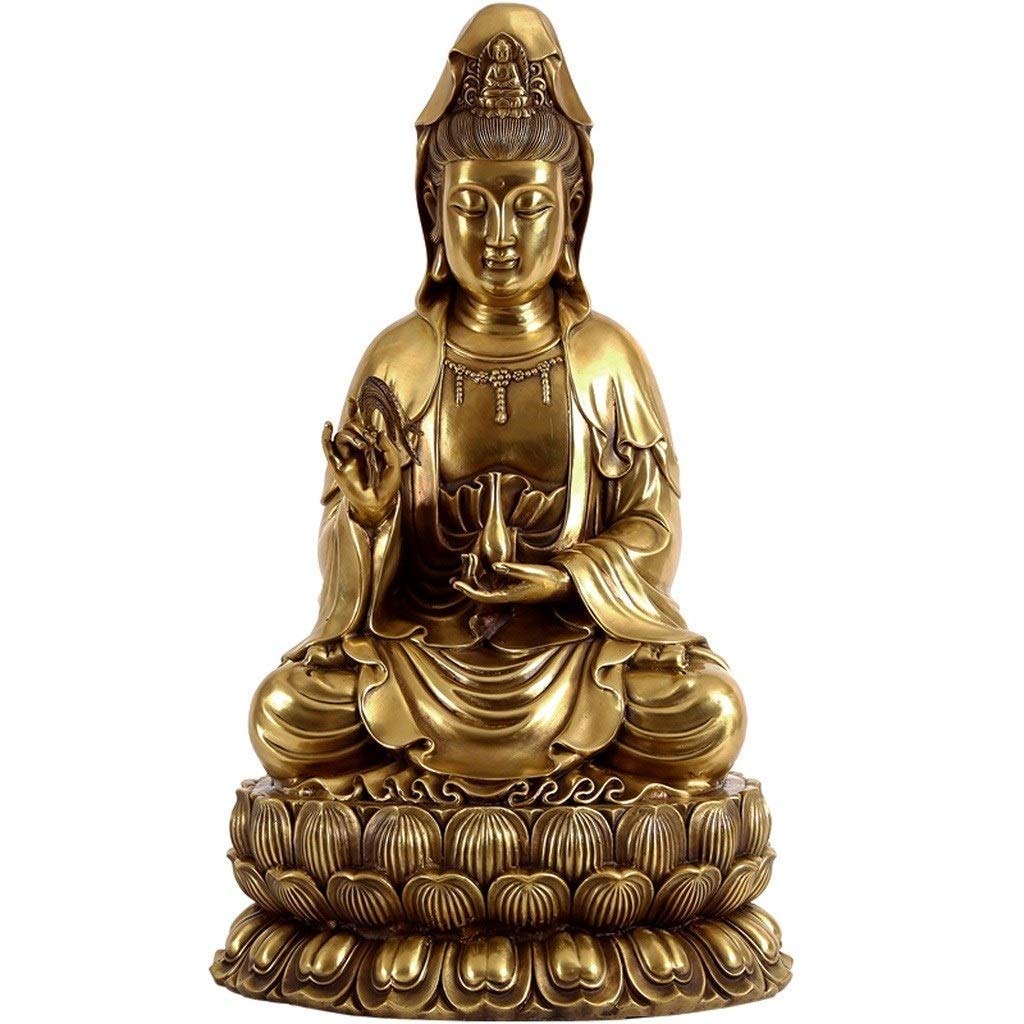 YNIYUJKL Feng Shui Ornaments Guanyin Buddha Statues Copper Meditation On Lotus Home Decoration Height 8" Buddhist Statues Desktop Collections Decor Sculptures Blessing Gift
