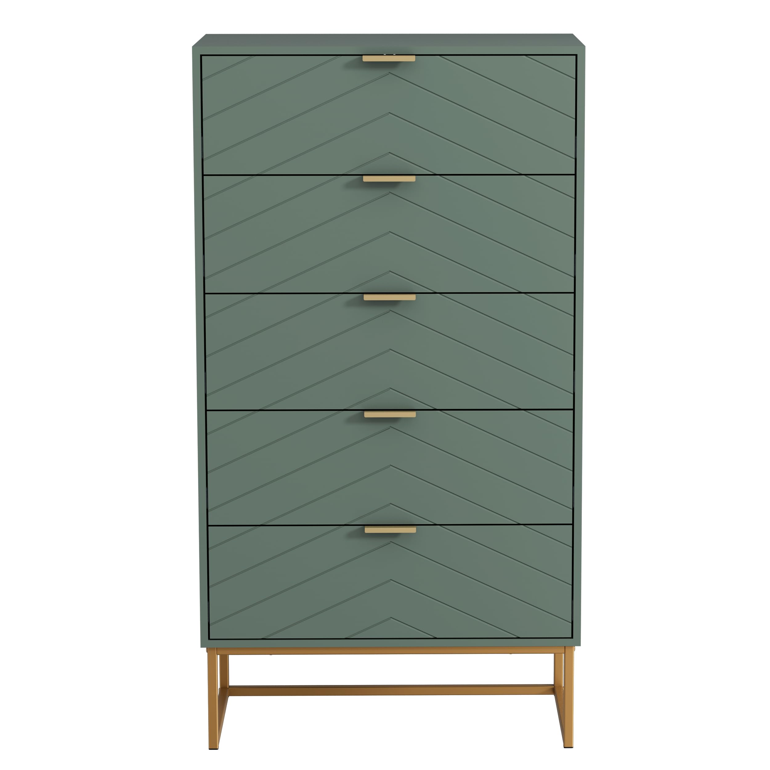 UEV Cassettiera Camera da Letto, Settimino con 5 Cassetti e Motivo di Linea, Mobiletto Moderno e Pratico, Sicuro Design Antiribaltamento, 60x34x110cm, Verde