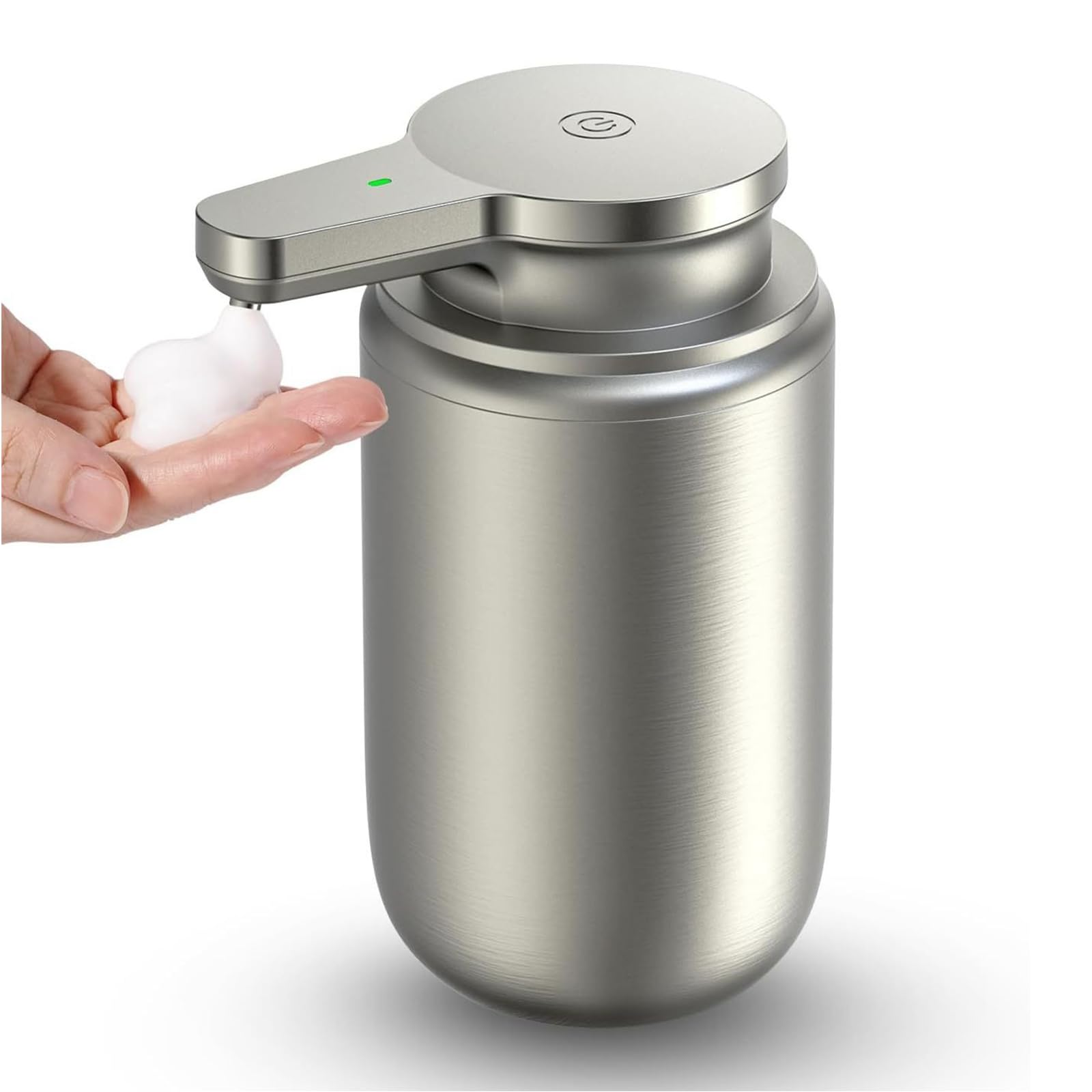 Dispenser di Sapone Automatico Touchless da 350 Ml in Acciaio Inox 304; Dispenser di Sapone Schiumogeno Ricaricabile per Bagno.
