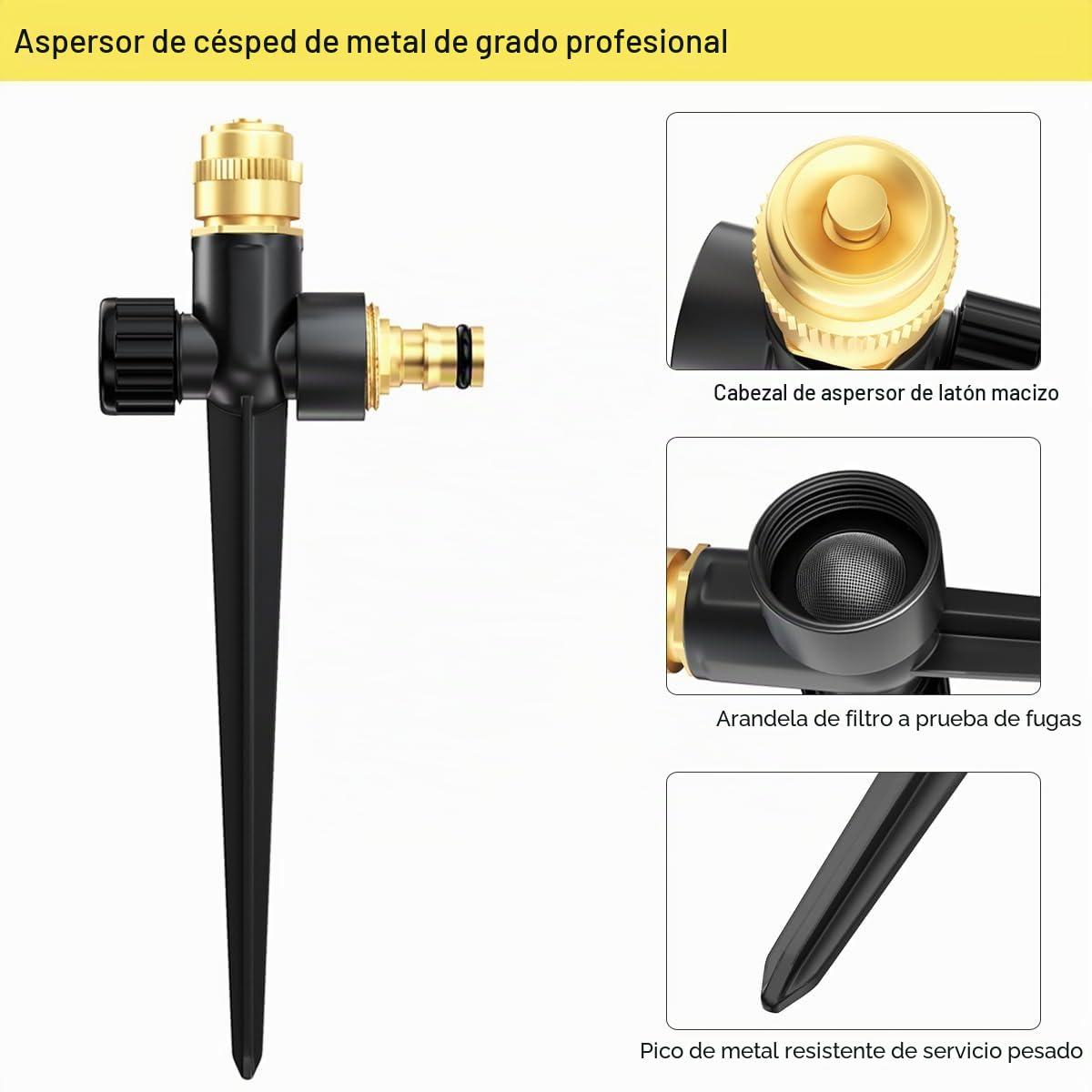 FANHAO Aspersor de Metal para césped, Paquete de 2 aspersores automáticos de Agua de jardín en Base de Pico, Boquilla de rociador de latón Ajustable de 360 Grados, Cobertura de área Grande para