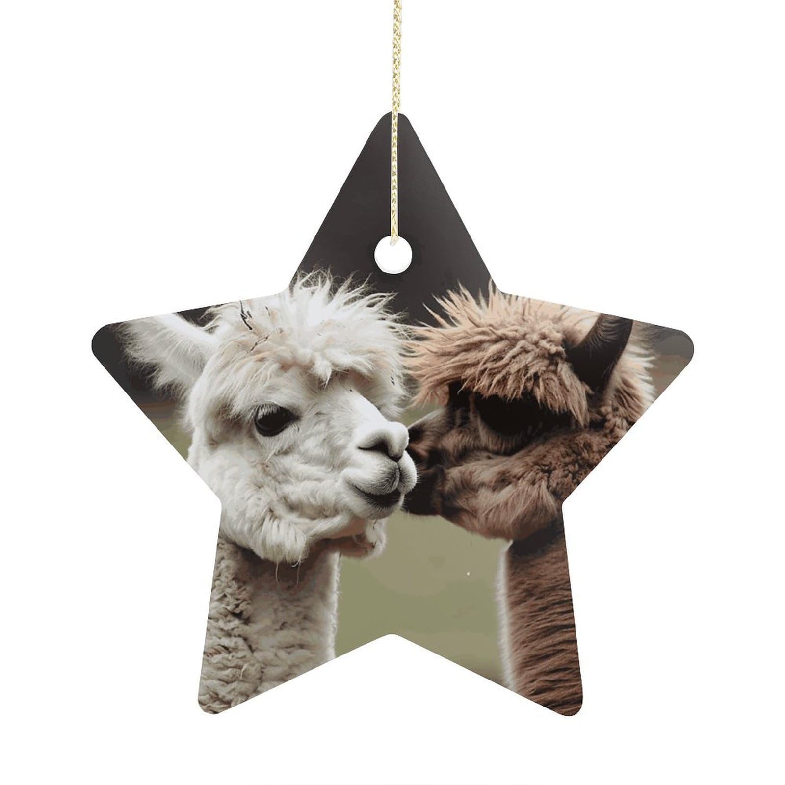 Funny Alpaca Stars Ornaments Ceramic Christmas Tree Hanging Light in Weight Christmas Star Pendants Funny Double-Sided Printed Xmas Ornaments for Gifts