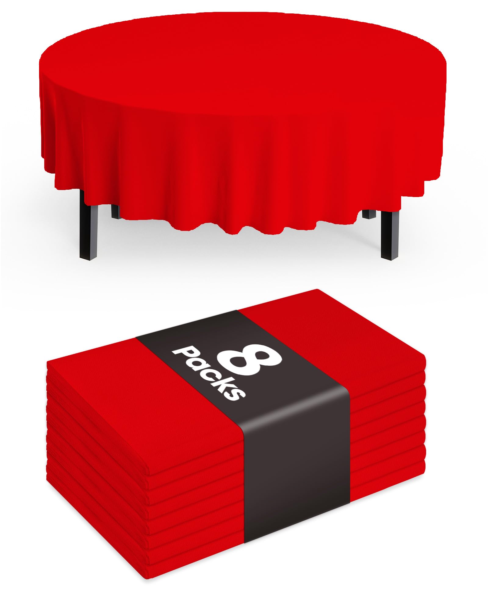 Pureegg Plastic Table Cloth Disposable 8 Pack, 84'' Round Table Cloths, Valentines Day, Thanksgiving, Christmas Decorations, Fall Tablecloths, Round, Plastic Cover, Leakproof &amp; Sturdy, Red