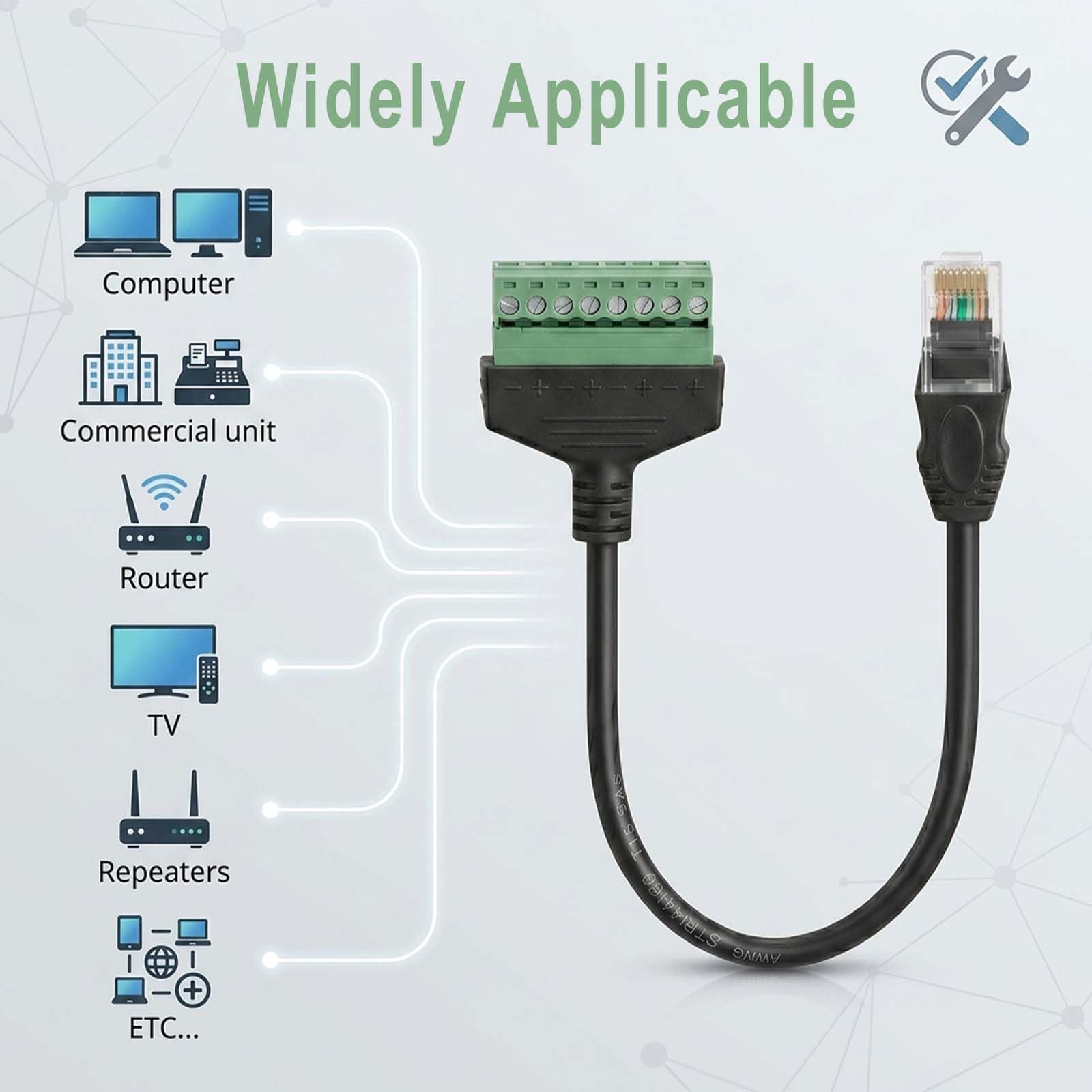 2 sztuki złącza RJ45 na 8-pinowy blok zacisków śrubowych - adapter do łączenia kabli LAN, złącze LAN, złącze Ethernet 8-pinowe, RJ45 8 pin 30 cm z wkrętakiem do przedłużacza Ethernet Cat5 Cat6 Cat7