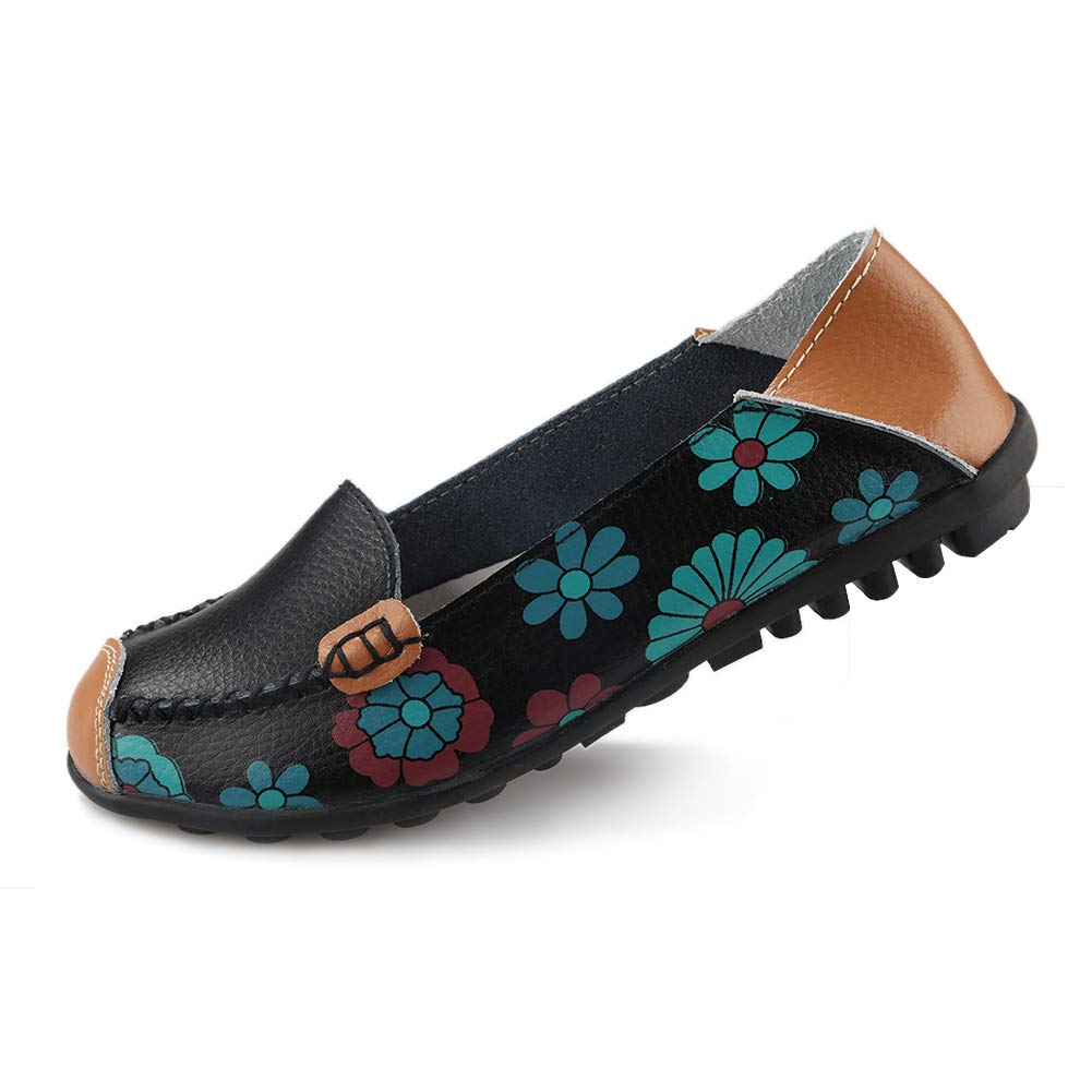 AblanczoomAblanczoom Womens Comfortable Loafers Floral Print Flats Casual Driving Loafer Slip on Walking Dress Shoes for Women