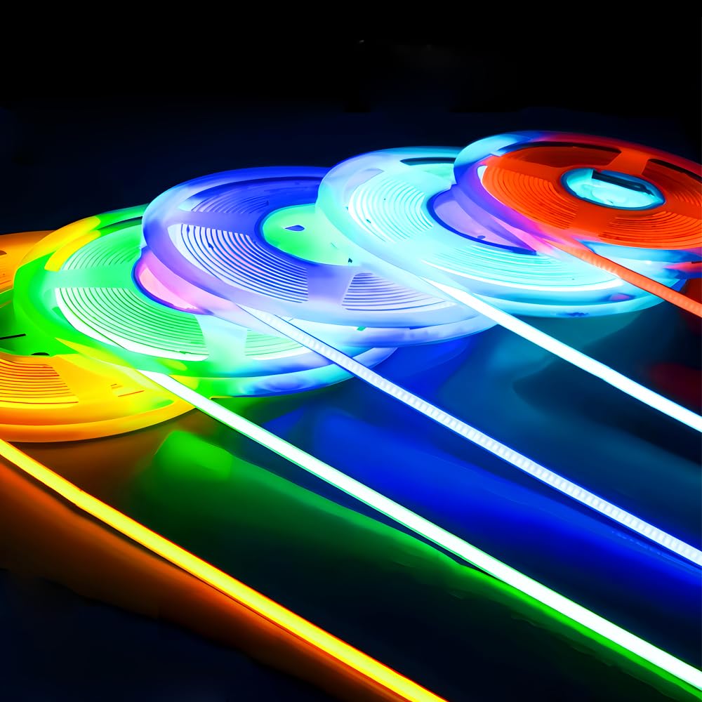 weisuansz 12V/24V 5MM Thin PCB Premium 400LEDs/M UHB Pure Single Color COB LED Strip Flexible Red Green Blue Pink Purple Ice Blue Yellow Orange for Room Ceiling Linear LED Lighting (DC 12V, Ice Blue)