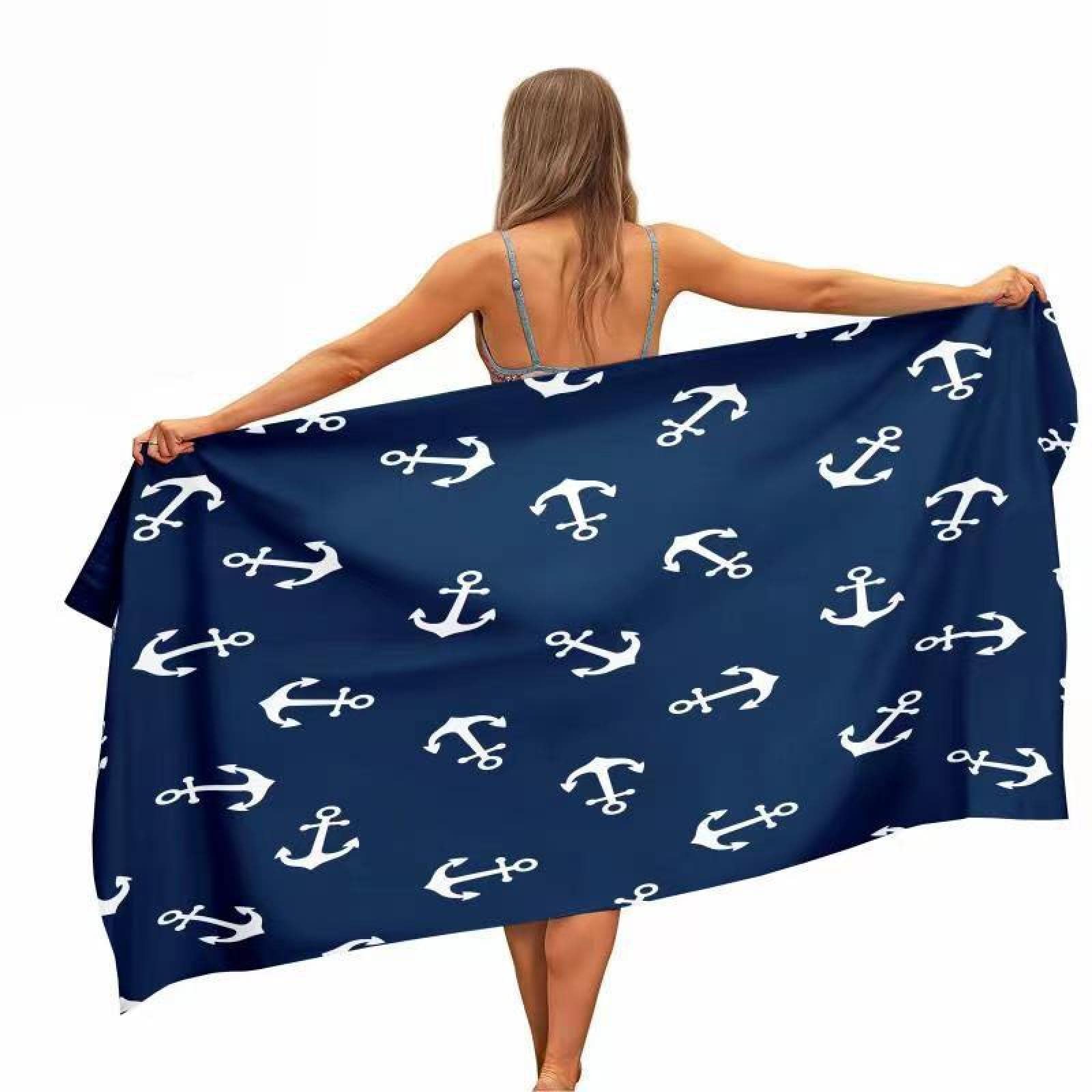 LYVQZPWLR Microfibre Beach Towel， Microfibre Beach Towel Blue White Boat Anchor Quick Dry Multiple Sizes(100x200 cm)
