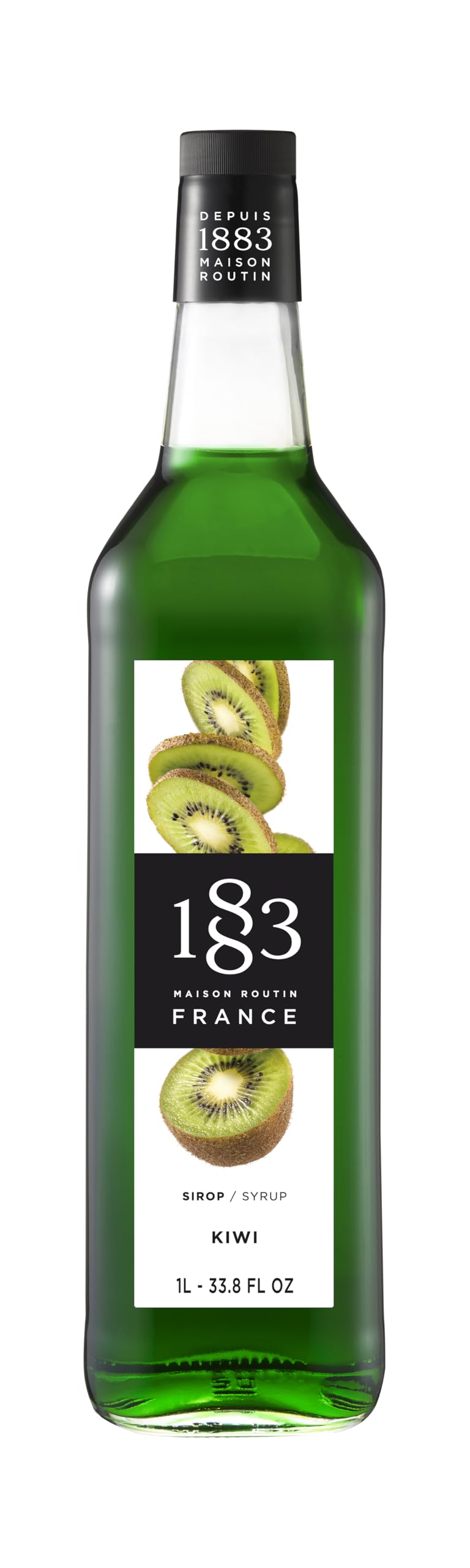 1883 Maison Routin Premium Kiwi Syrup Made with Pure Cane Sugar for Cocktails, Smoothies & Mocktails - Fresh Fruit Flavour, No Preservatives - 1L Glass Bottle