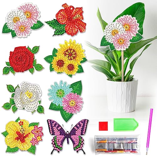8Pcs Mandala Flower Garden Stakes Diy Diamond Paintings Stick Yard Decoration For Outdoor Path Lawn Flowerpot Kits For Decoration Arts Craft (Flower) #TOP1