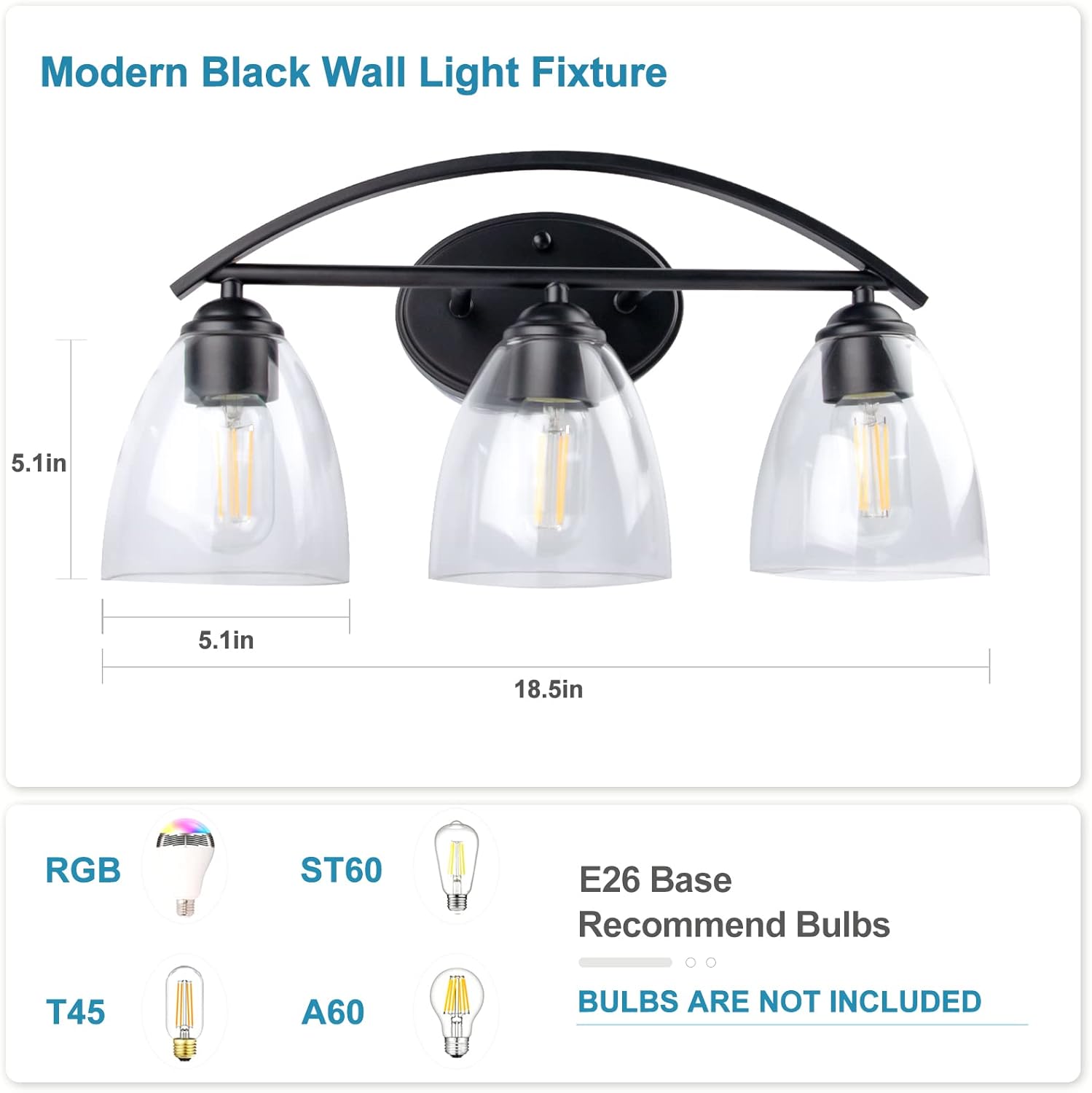 Lightdot Vanity Lights, 3 Light Bathroom Light Fixtures, Modern Vanity Light with Clear Glass Shade for Bathroom, White Bathroom Wall Lamp for Mirror Bedroom Living Room Kitchen Hallway Cabinet Porch