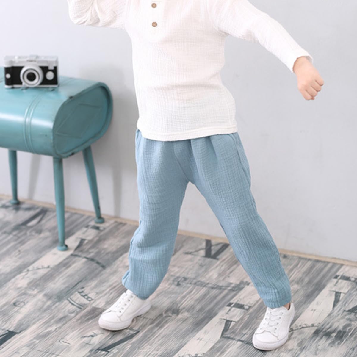 3er Pack Baby Kinder Mädchen Jungen Sommer Leinenhose Bloomers Doppellagiges Baumwollgarn Lange Hosen Leichte Atmungsaktive Sommerhosen Dünn Pumphose Haremshose Jogginghose Lässige Hose
