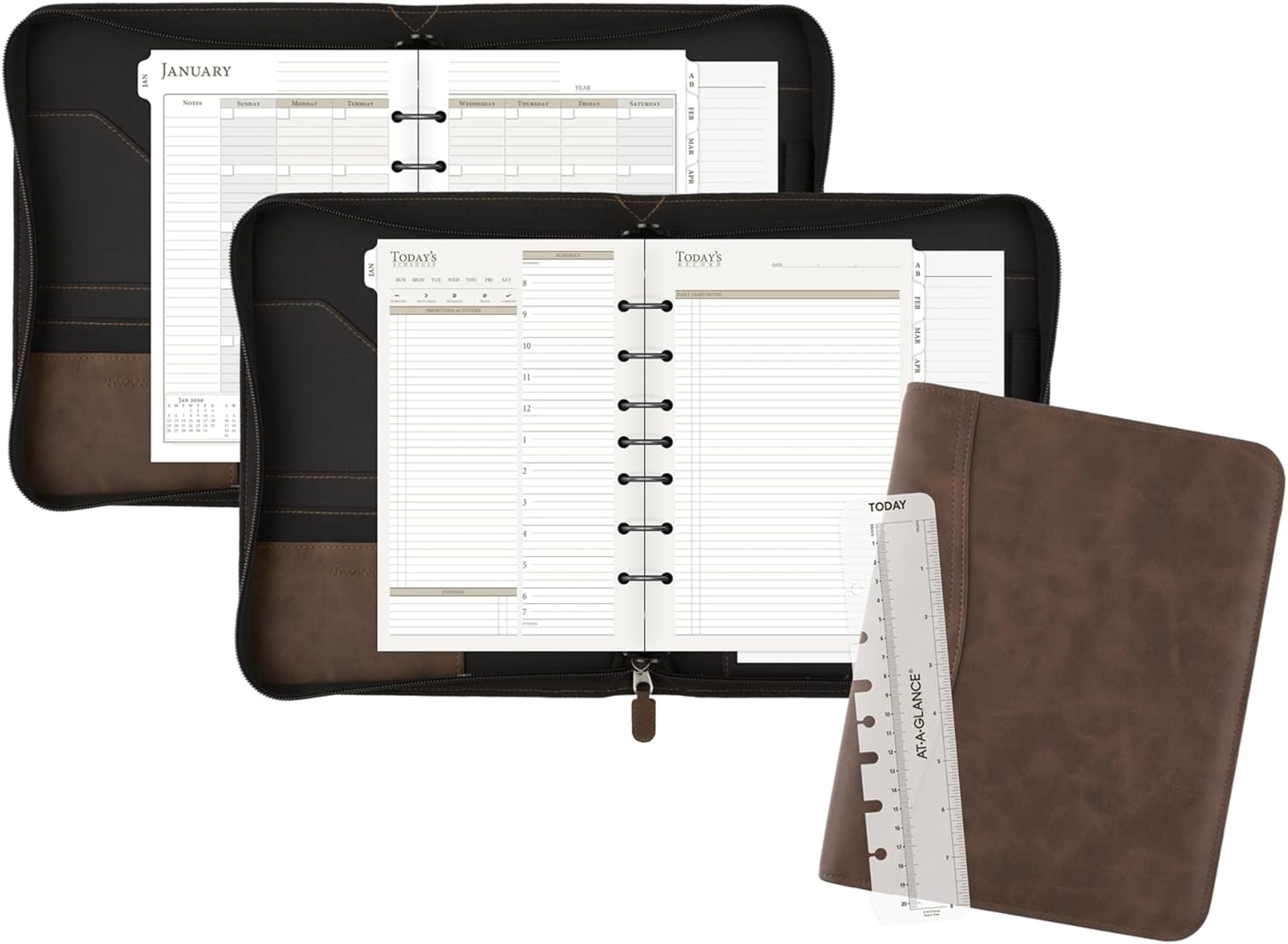 AT-A-GLANCE Simulated Leather Undated Starter Set, 43184 DAY-TIMER, Desk Size, Distressed Brown (031-0140-04)