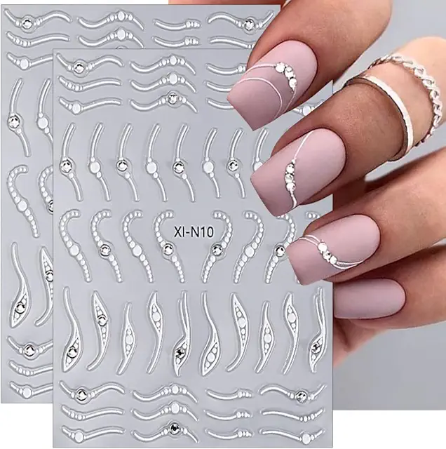 Französische Spitze Nagelsticker mit Strasssteinen - Fingernägel Aufkleber