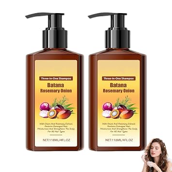 3-in-1 Nourishing Conditioning Shampoo, Hair Shampoo Batana Oil & Rosemary & Onion Smooths and Strengthens Hair, Nourishes More Hair Types4Floz/Pcs 2Pcs
