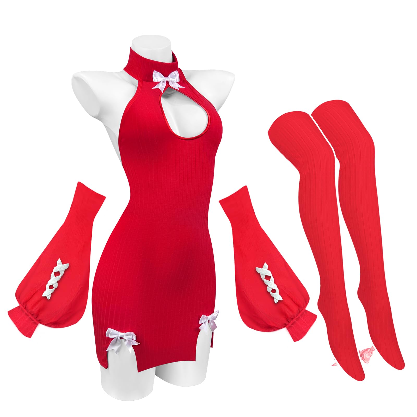 KORURACLUB Costume con fiocco (SET DA 3 PEZZI) maglione premium lingerie cosplay Maglione con fiocco lingerie succube