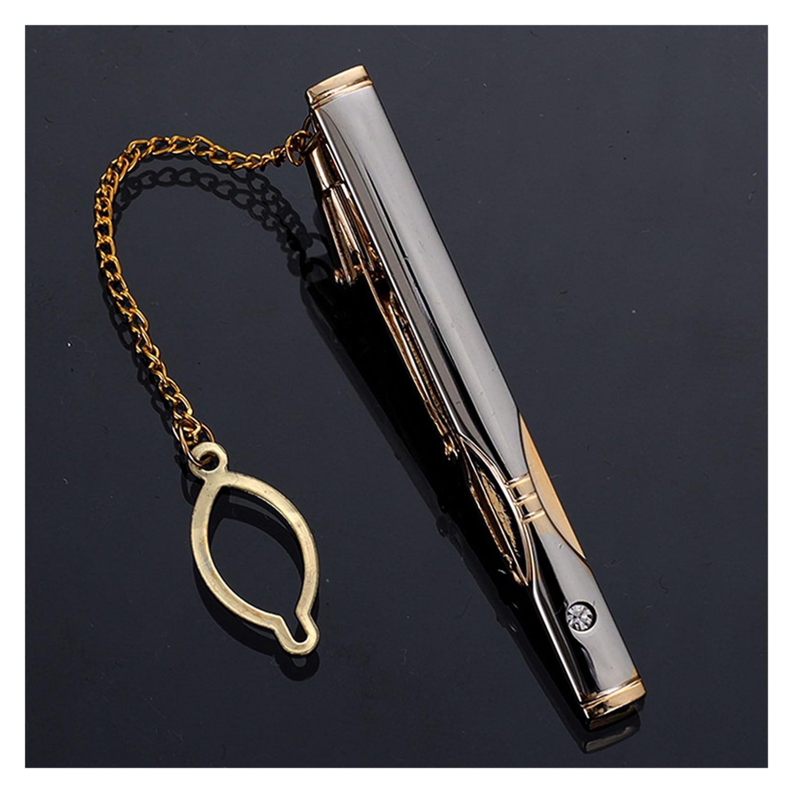 Krawattennadel Goldfarbene Krawattenklammer mit Kette for Herren, Hochzeit, Krawatte, Krawattenverschluss, Clip, Gentleman-Krawatten, Krawattennadel for Herren-Accessoires