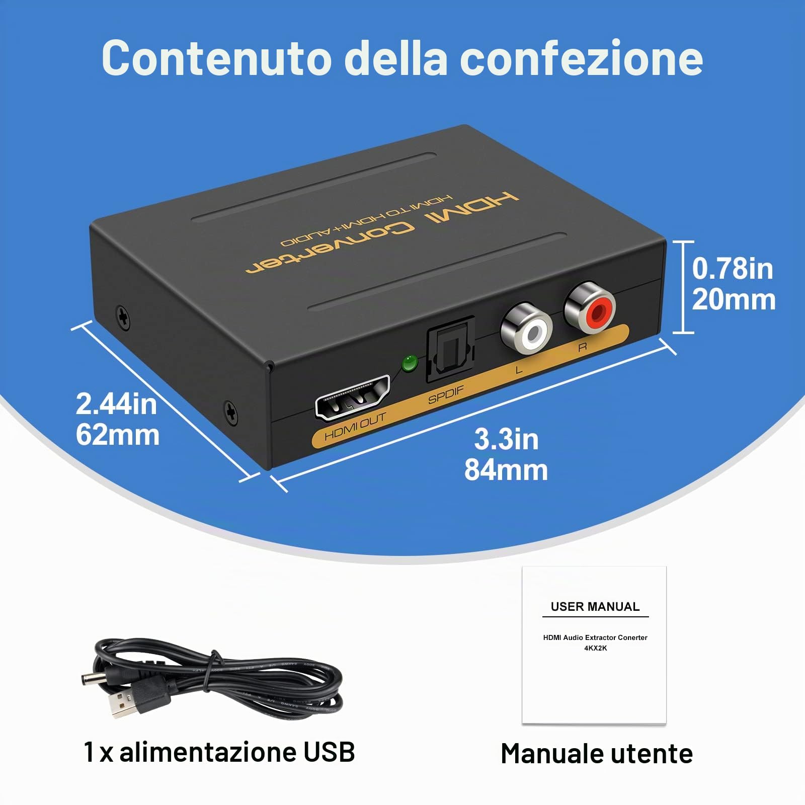 HDMI Audio Extractor Optical Adapter a 3.5 mm di Splitter Convertitore RCA L R Supporto di Uscita Stereo 4K30Hz DTS PCM per PS5 4 box Proiettori DVI Monitor