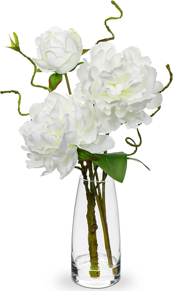 Hollyone 38CM Tall Artificial Flowers with Glass Vase, Realistic