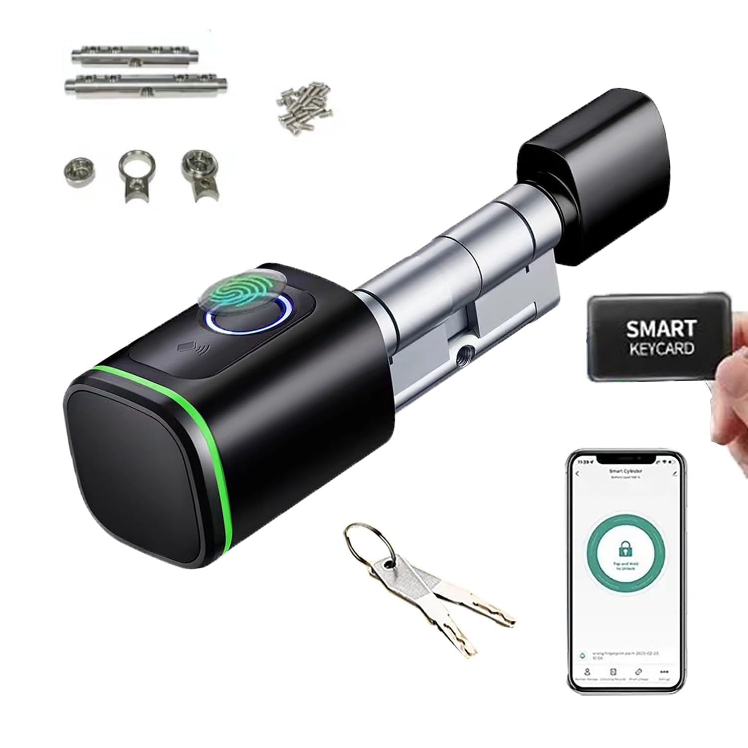 Elektronisches Türschloss,Fingerprint Haustür,Biotech Fingerabdruck-Schließzylinder,IP65,Mit RFID-Karte,Mit Bluetooth,Geeignet Für Türen Von 35-60mm(schwarz)
