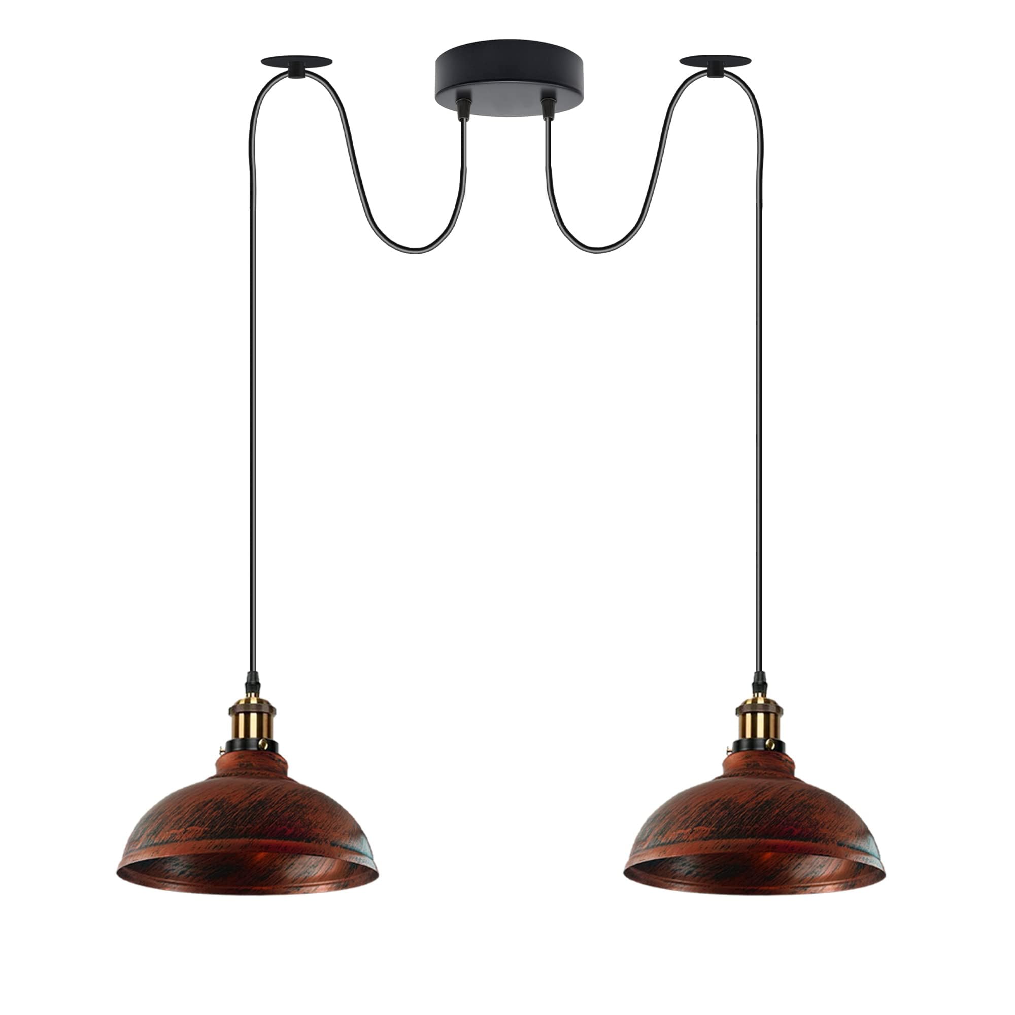 2 Head Ceiling Pendant Spider Light, 29cm Metal Light Shade, Adjustable 195cm Cord, Vintage Edison 60w E27 Bulb Base, Industrial Retro Lighting, Island Lamp for Dinner Room Kitchen (Rustic Red)