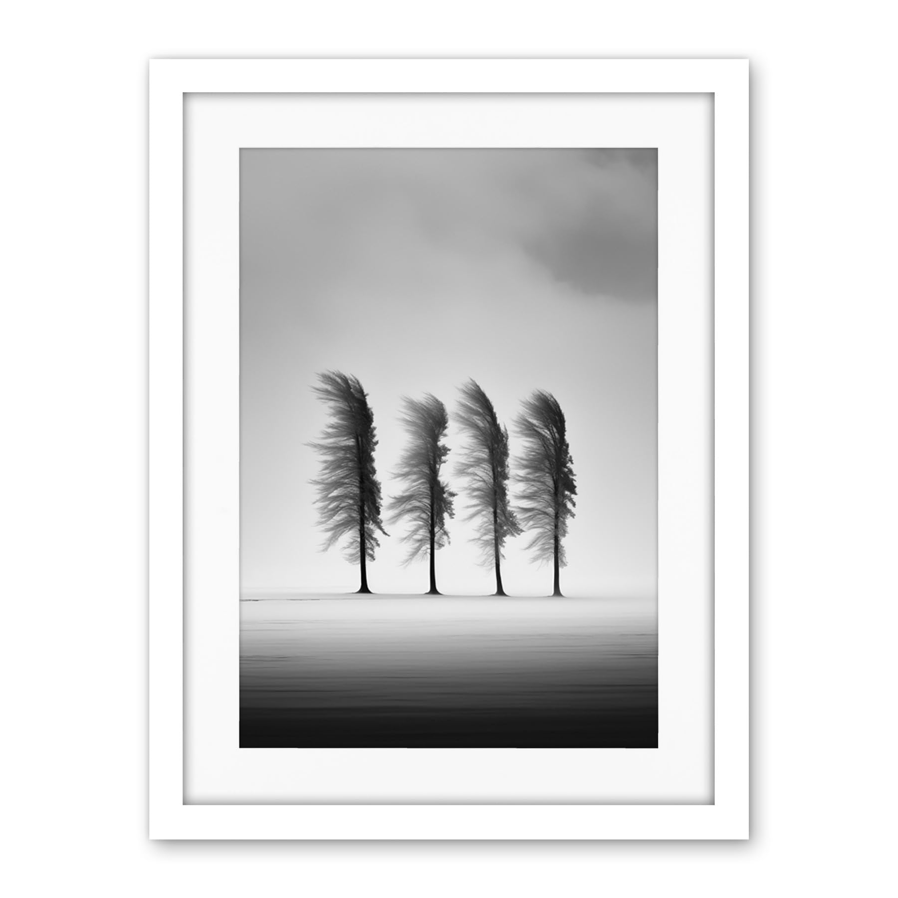 Artery8 Still Holding Strong Black and White Winter Landscape Photograph Wind Blowing on a Row of Cypress Hills Artwork Framed Wall Art Print 18X24 Inch