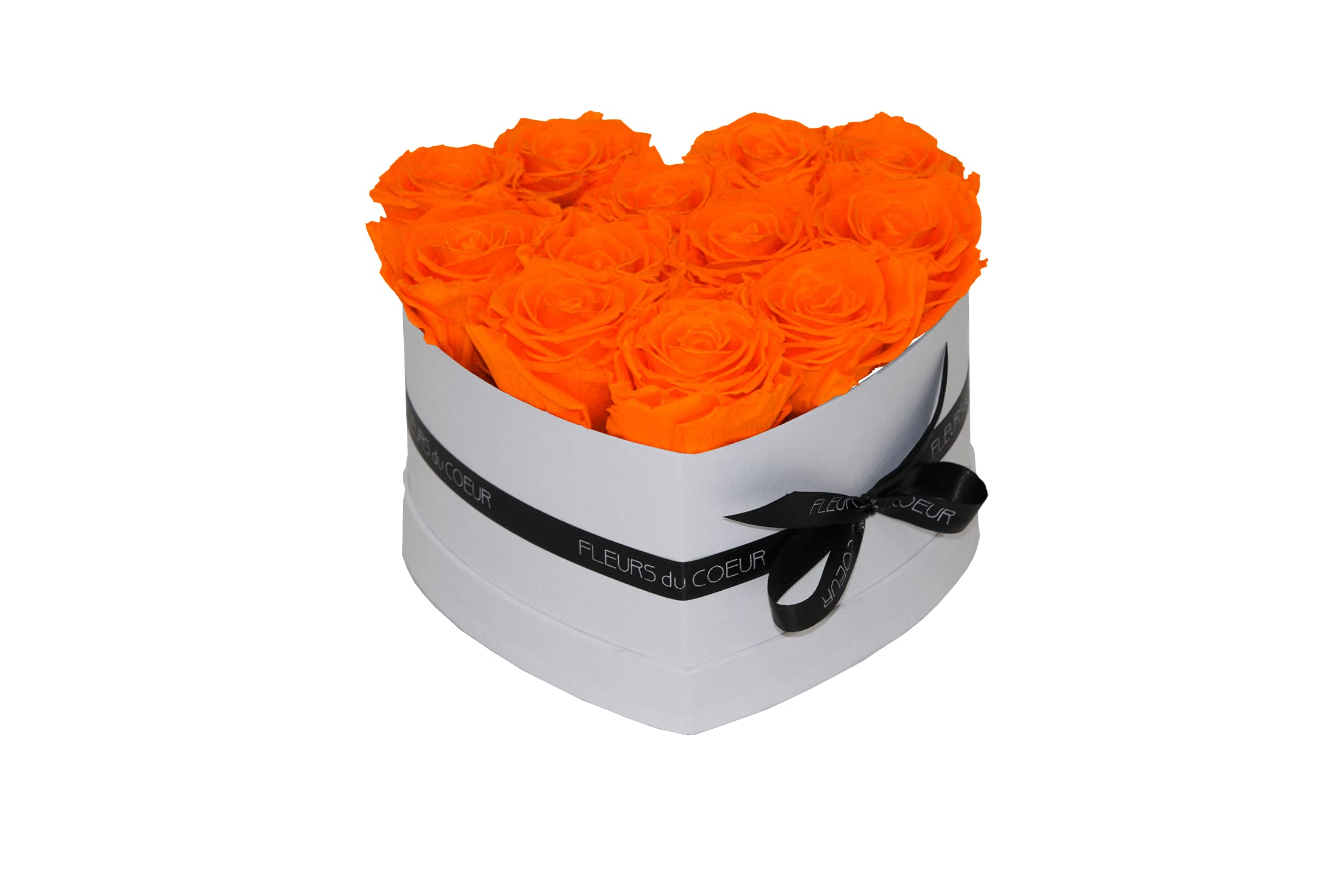 Boîte de rangement pour 12 roses infinies orange en format cœur élégant