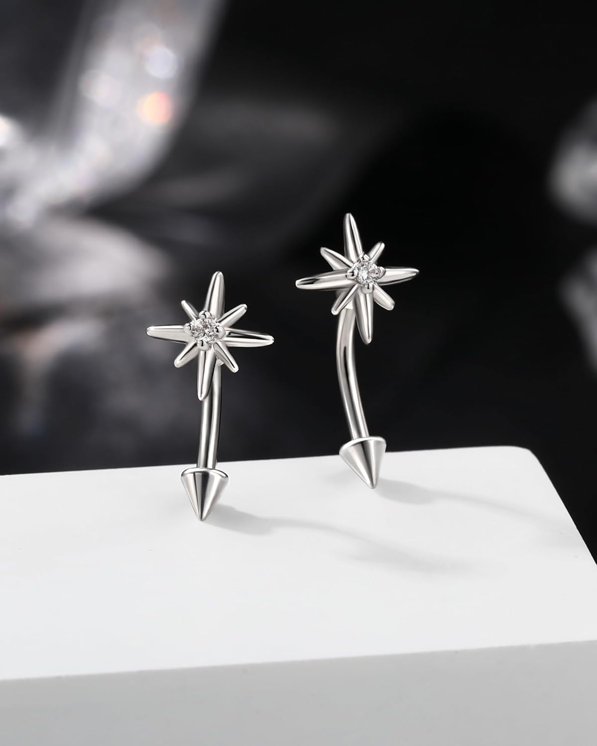 Unchained Sun G23 Solid Titanium Rook Earrings 16G Internally Thread Rook Eyebrow Piercing Jewelry Surgical Steel Vertical Labret Stud 6/8MM - Image 5