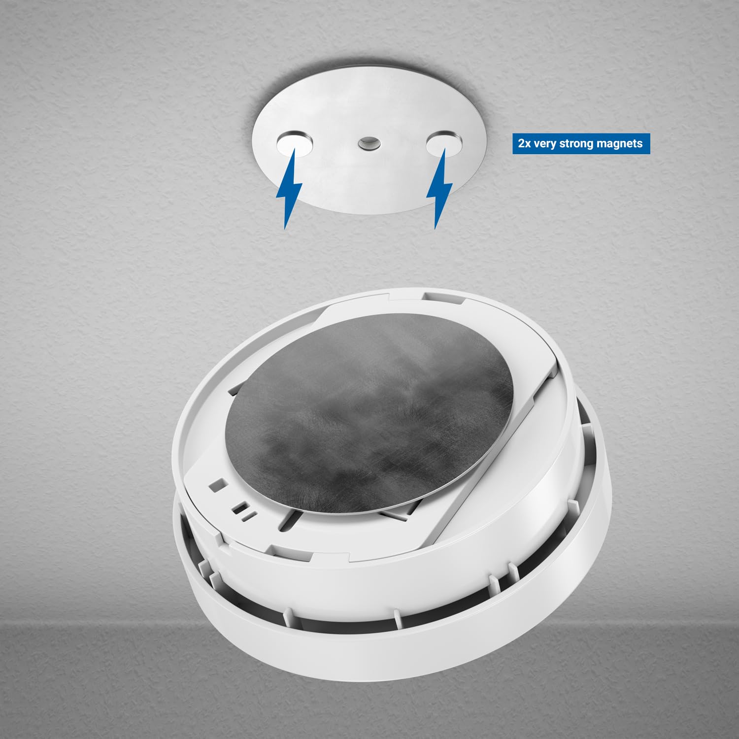 deleyCON 4 Pieza de Fijación Magnética para Detector de Humo Soporte Magnético Detector de Incendios Soporte Magnético Autoadhesivo Superficie Adhesiva y Agujero 65 mm Diámetro