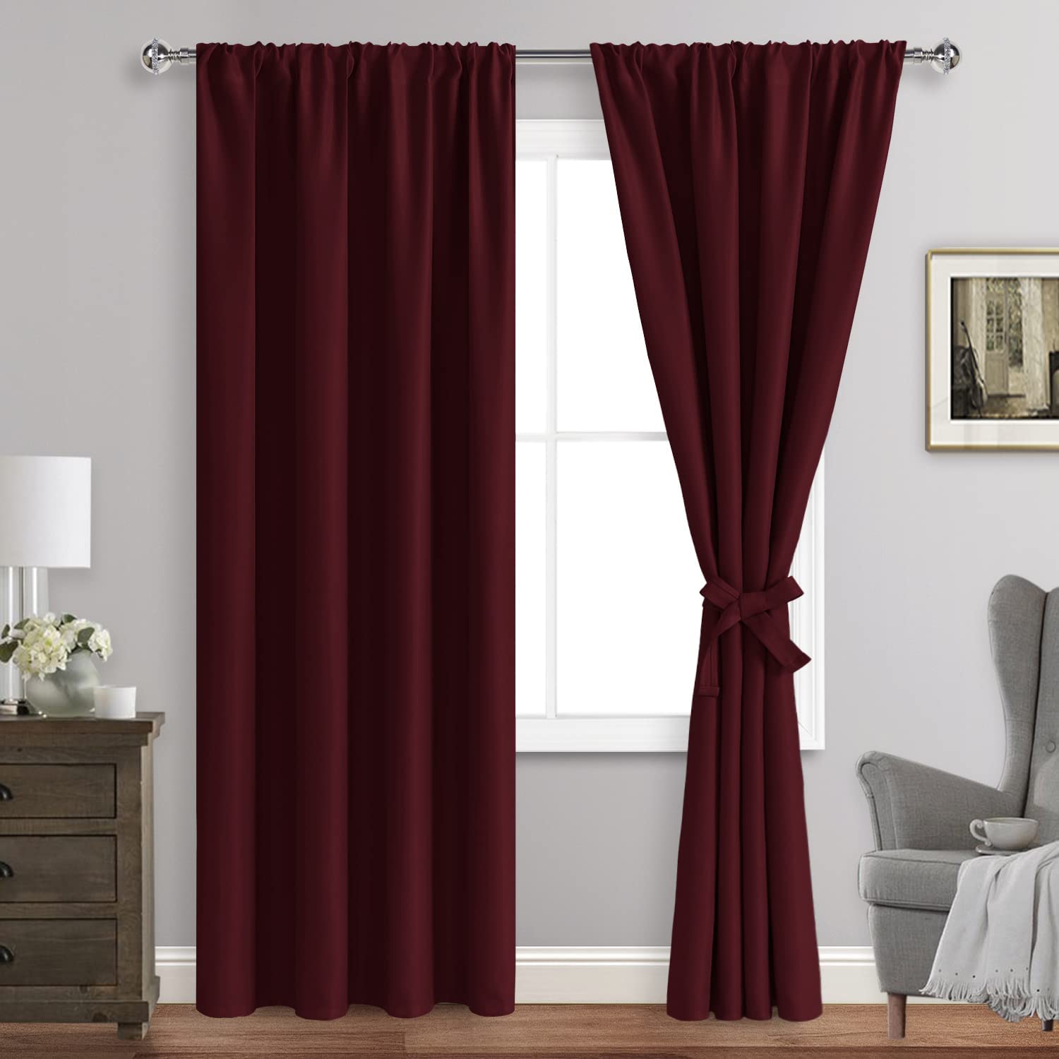 FortuneHouse8 Cortinas De Puerta De Color Rojo Sólido, Cortinas Para Puerta Francesa Con Bolsillo Para Barra, Protección De Privacidad Para Puertas Con Alzapaños, 1 Panel, 25 X 72 Pulgadas