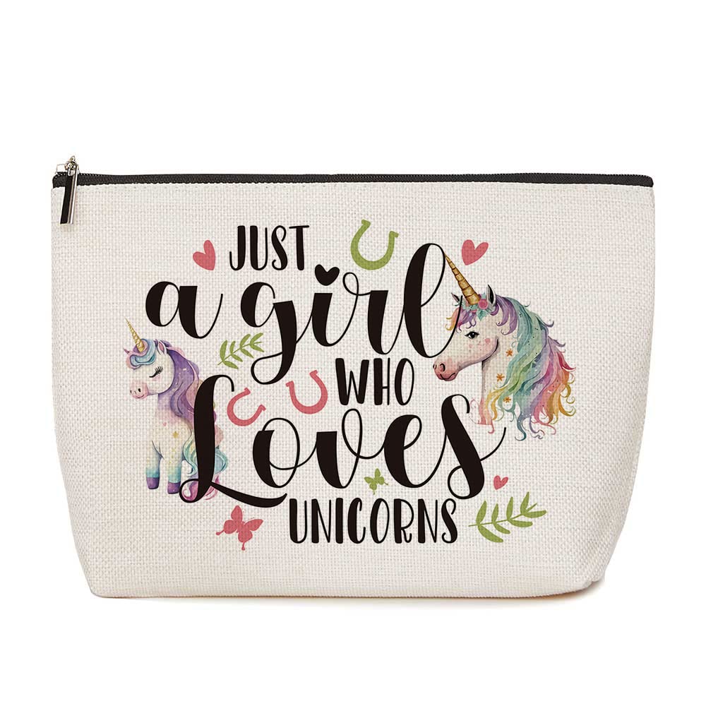 Unicorn Gifts Unicorn Birthday Decorations Makeup Bag for Girls Just A Girl Who Loves Unicorns Birthday Christmas Gift for Daughter Sister Besties