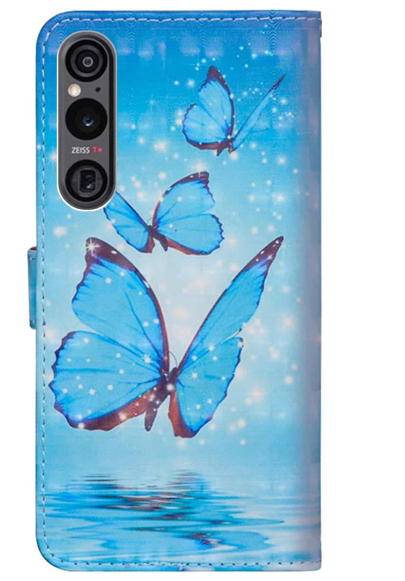 Sunrive Cover compatibile con Sony Xperia 5V 2023, Custodia con supporto di stand e in Pelle artificiale per carte di credito Portafoglio Flip Chiusura Magnetica Protettiva bumper(Farfalla d'oro